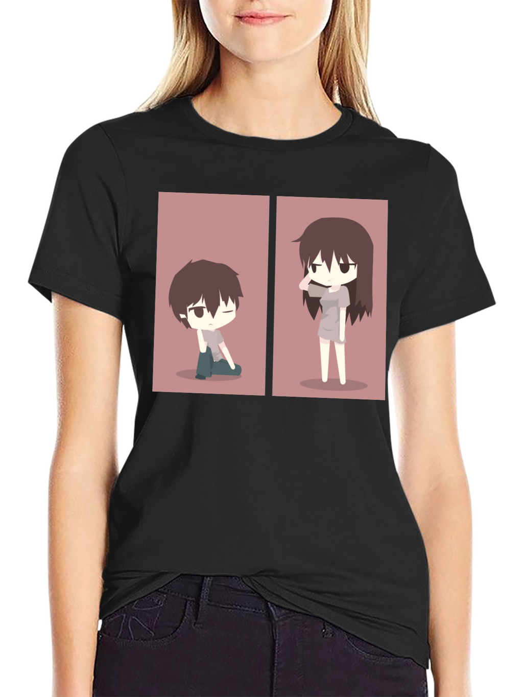 Anime Couple Matching T-Shirt - Black