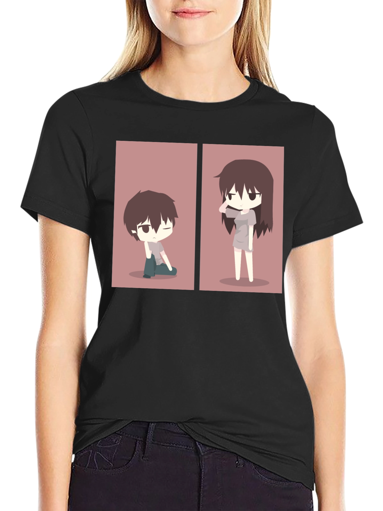 Anime Couple Matching T-Shirt - Black
