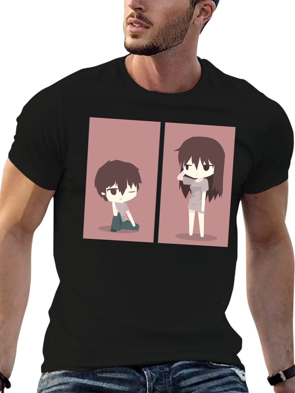 Anime Couple Matching T-Shirt - Black