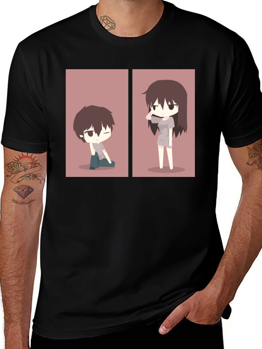Anime Couple Matching T-Shirt - Black