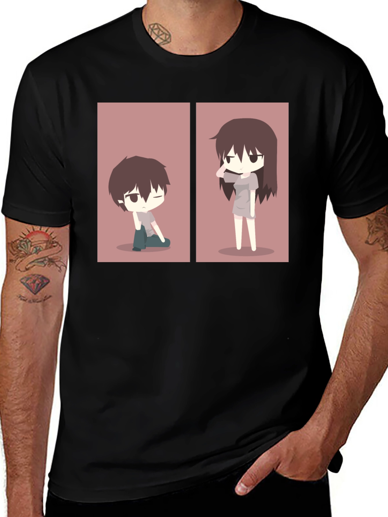 Anime Couple Matching T-Shirt - Black