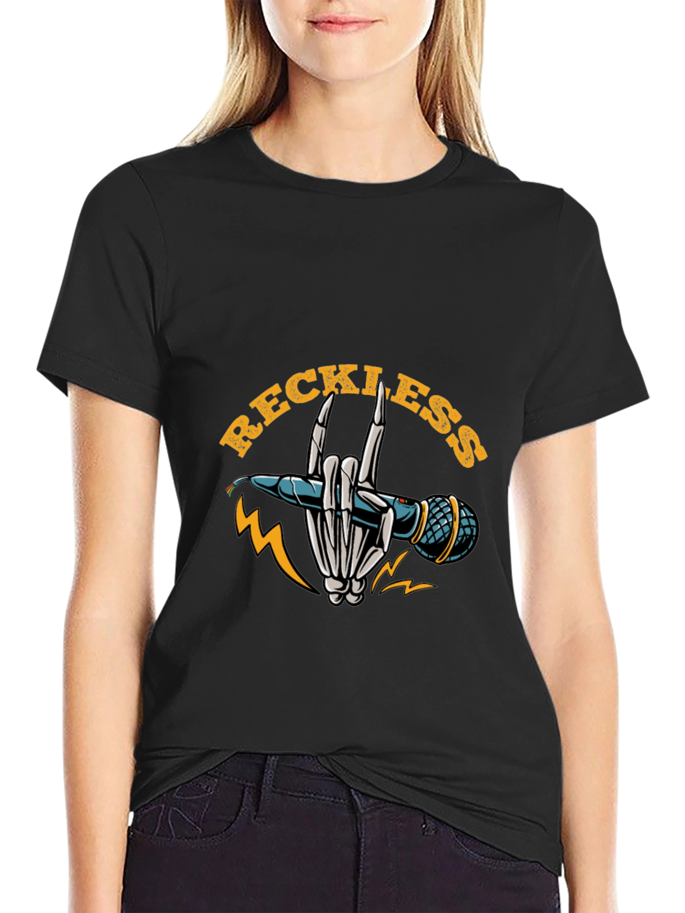 Reckless Rocker Skeleton Hand Microphone T-Shirt