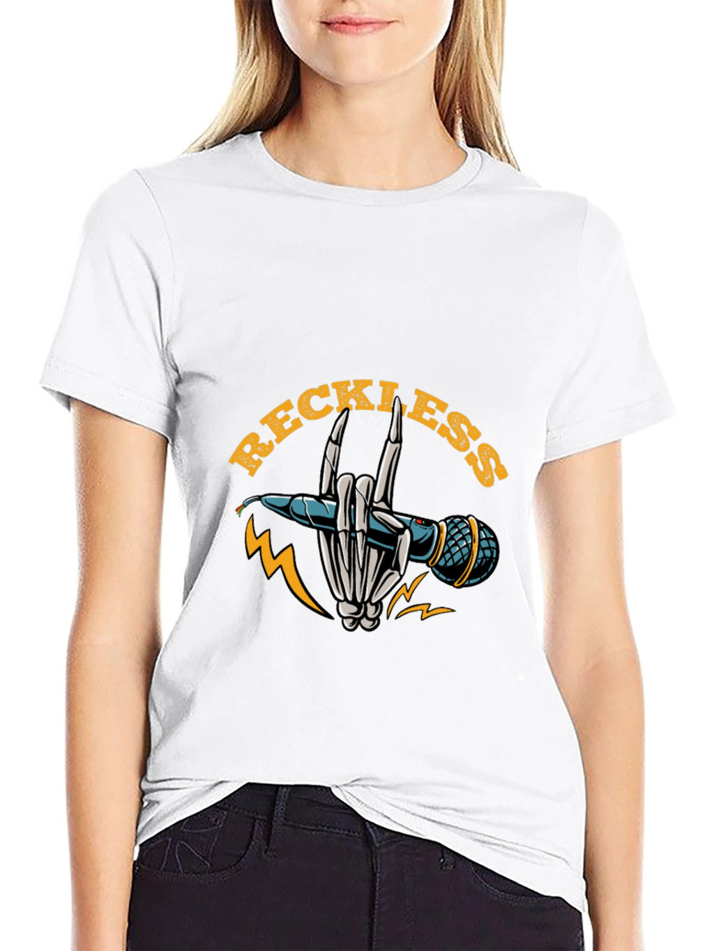 Reckless Rocker Skeleton Hand Microphone T-Shirt