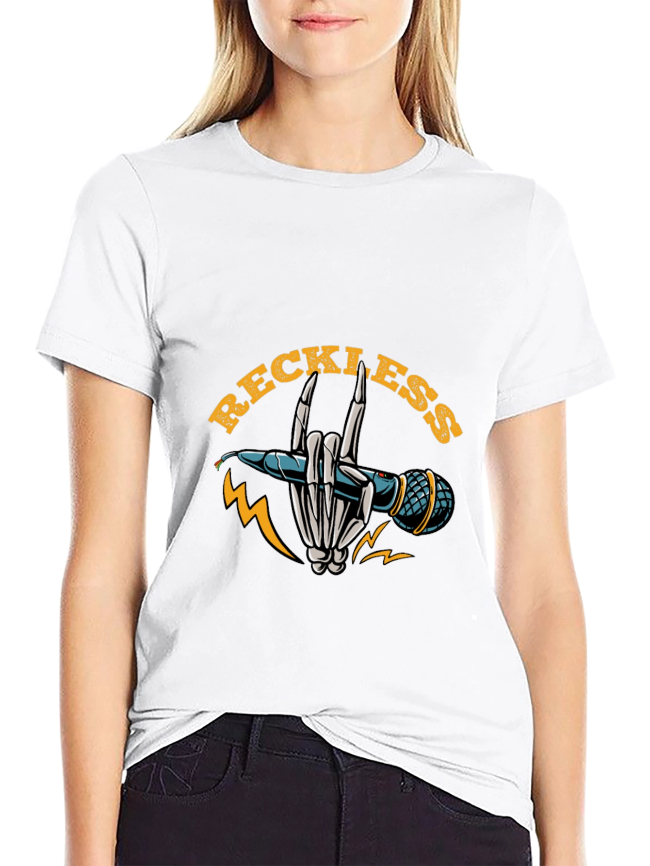 Reckless Rocker Skeleton Hand Microphone T-Shirt