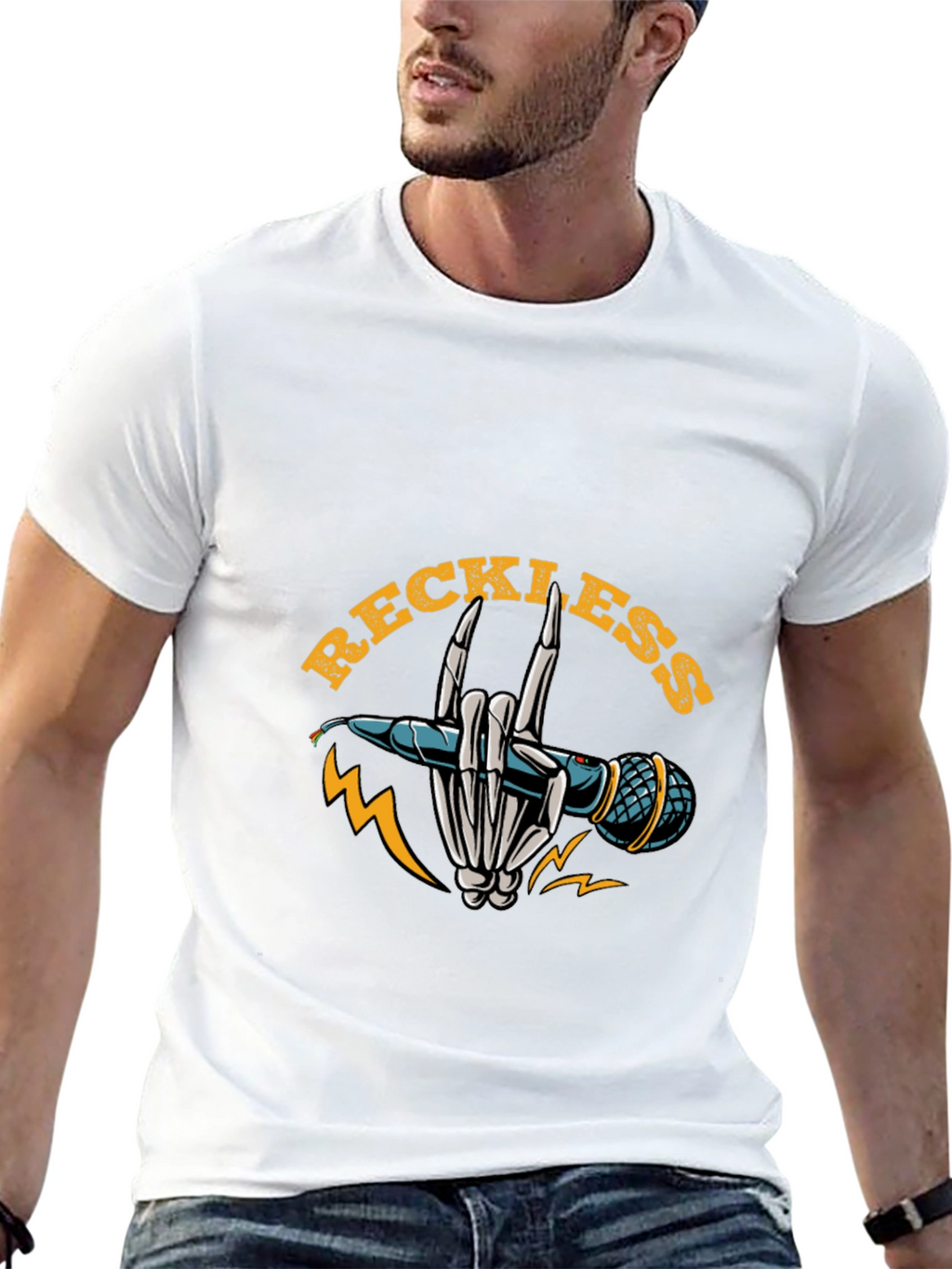Reckless Rocker Skeleton Hand Microphone T-Shirt