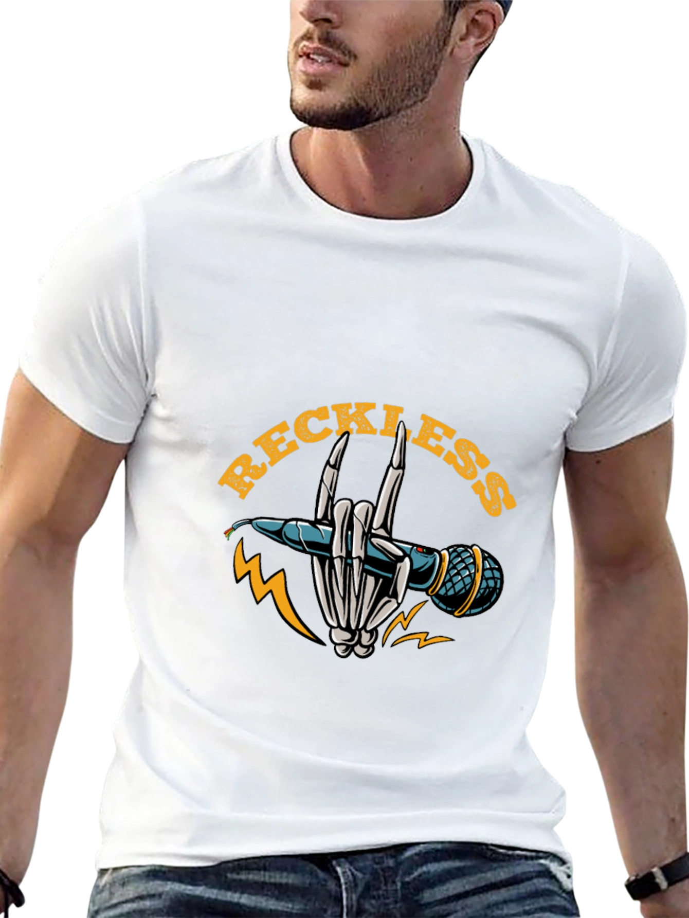 Reckless Rocker Skeleton Hand Microphone T-Shirt