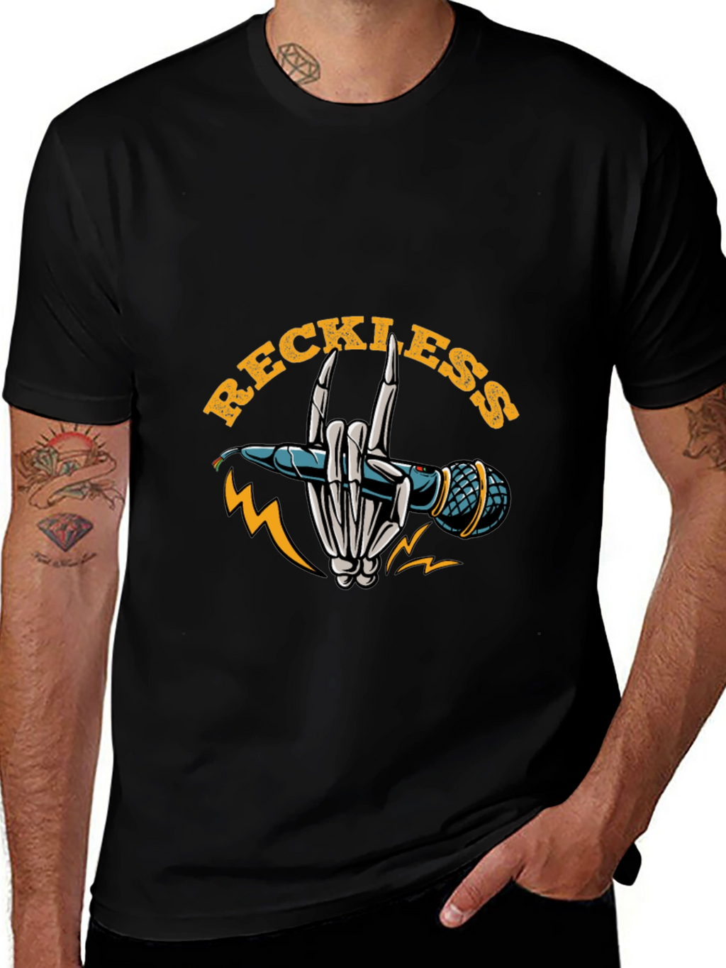 Reckless Rocker Skeleton Hand Microphone T-Shirt