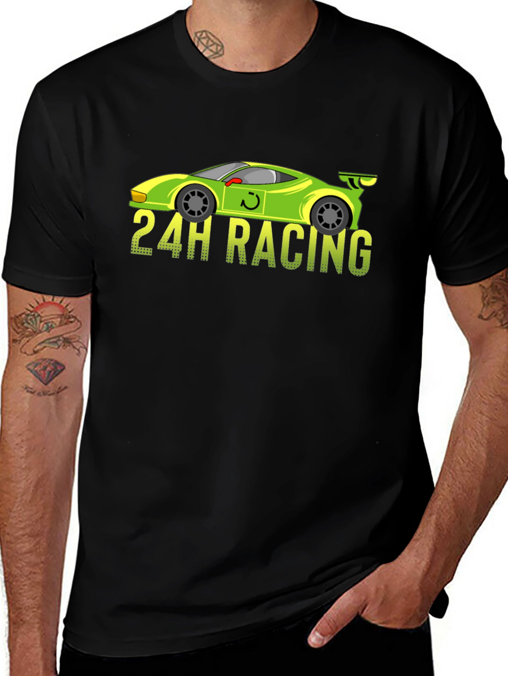 24H Racing Car Graphic Black T-Shirt