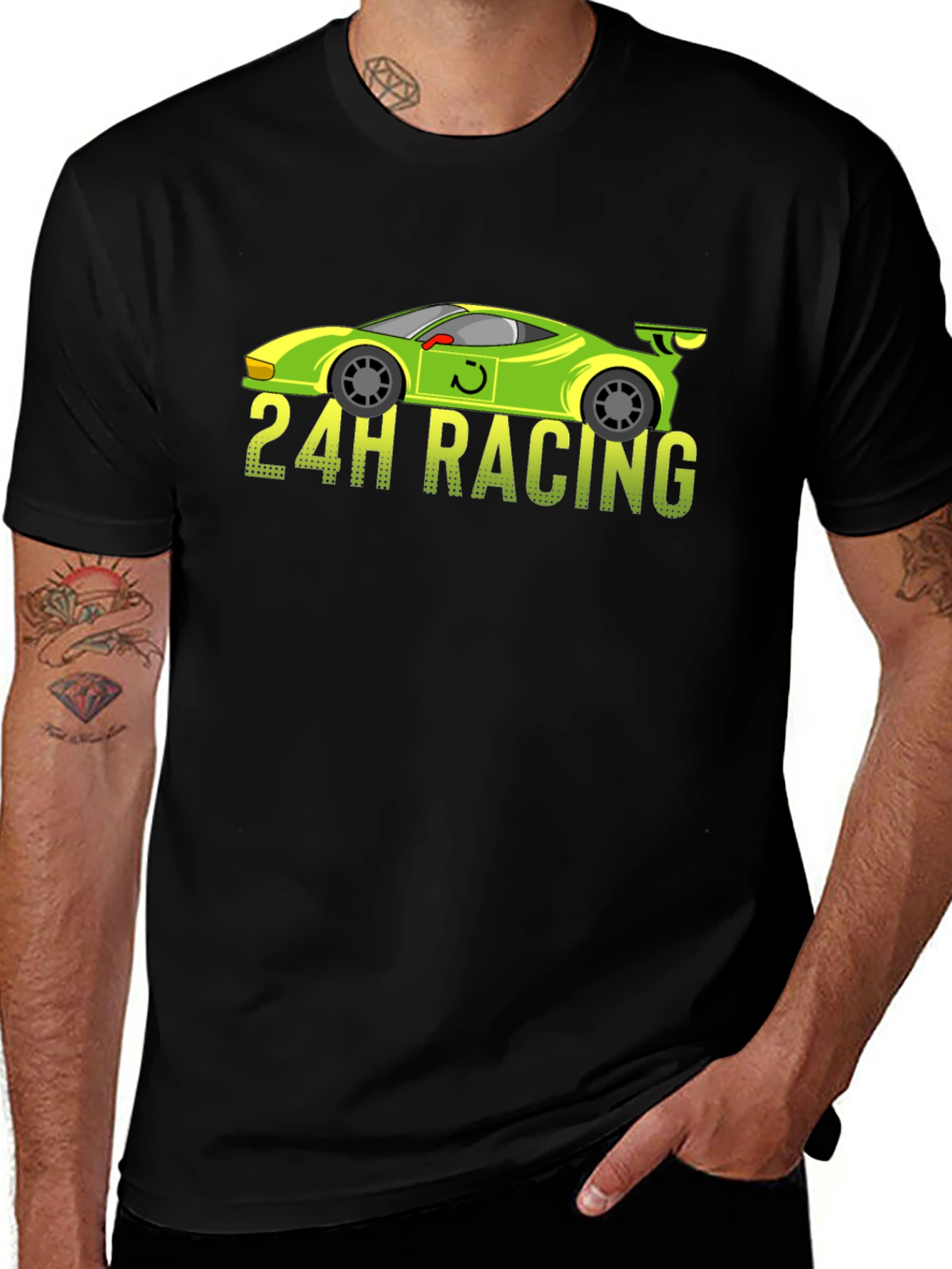 24H Racing Car Graphic Black T-Shirt