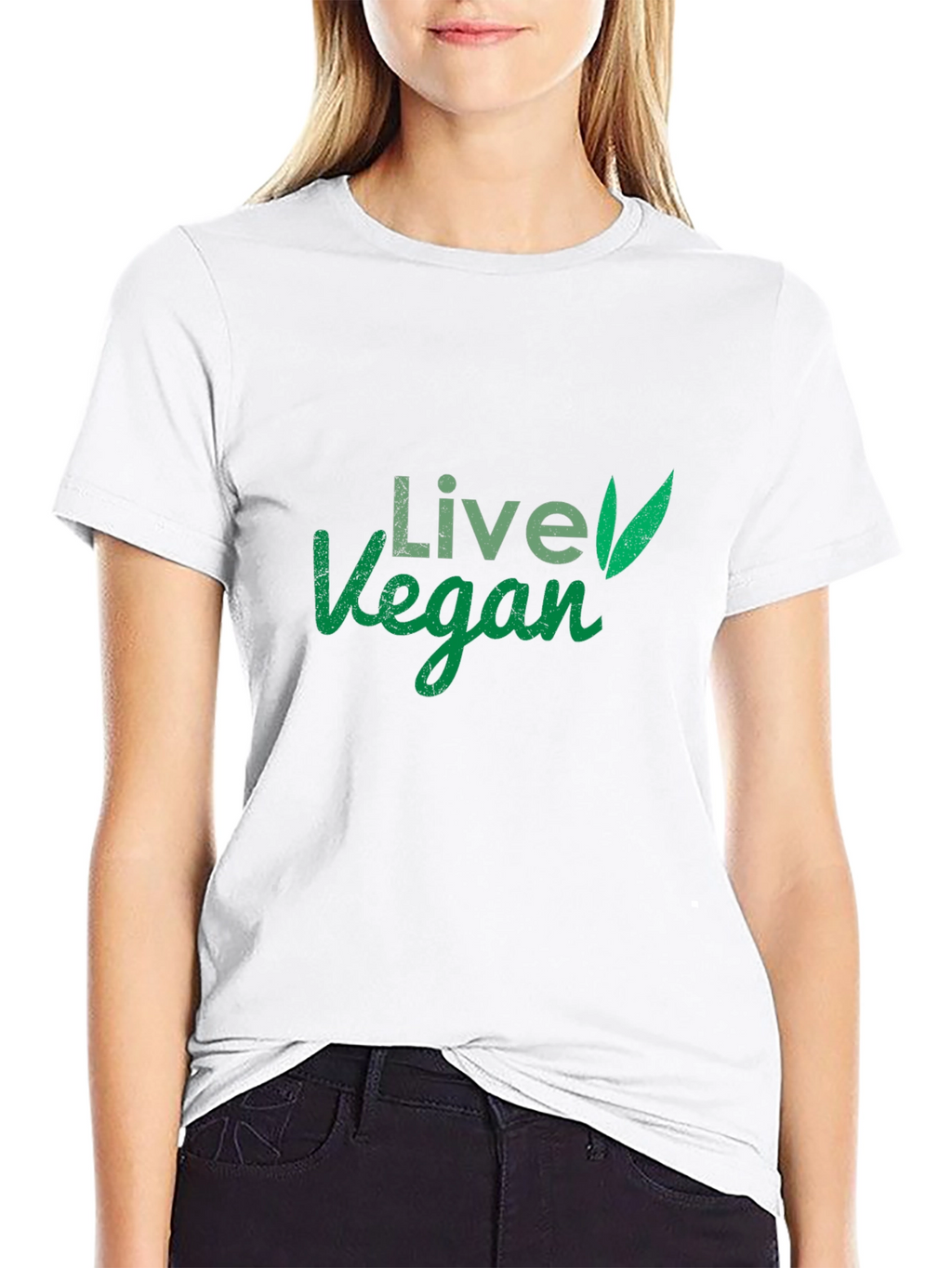 Live Vegan T-Shirt: Green Leaf Design Comfortable Fit