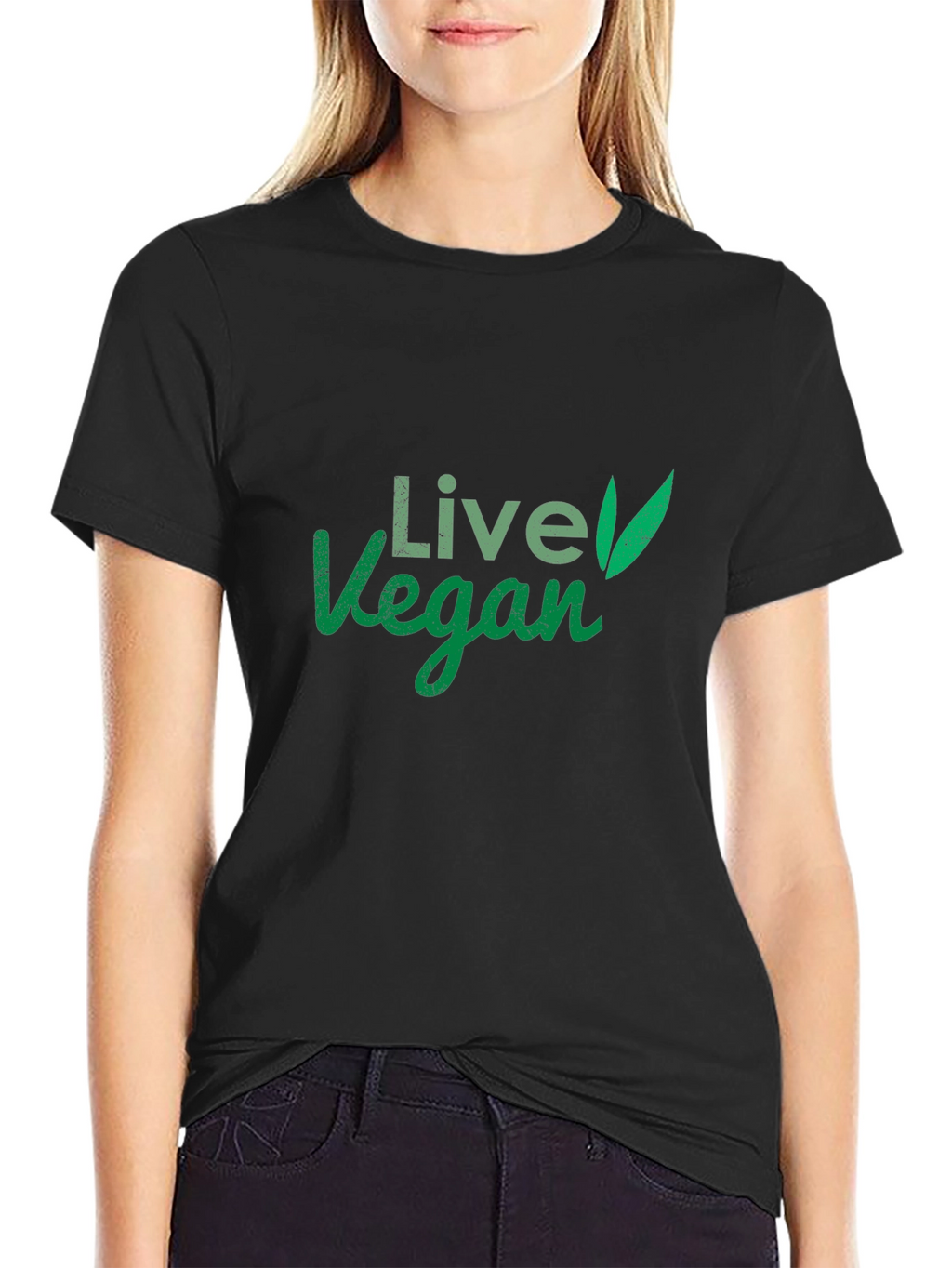 Live Vegan T-Shirt: Green Leaf Design Comfortable Fit