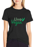 Live Vegan T-Shirt: Green Leaf Design Comfortable Fit