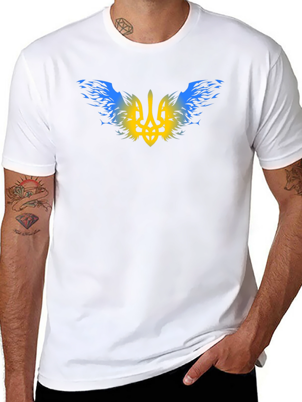 Ukraine Trident T-Shirt - Blue & Yellow Emblem Tee