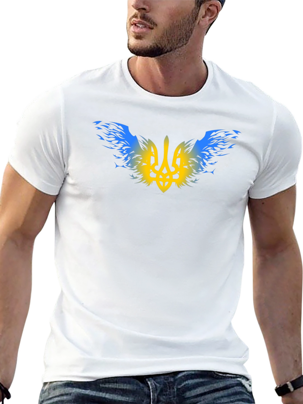 Ukraine Trident T-Shirt - Blue & Yellow Emblem Tee