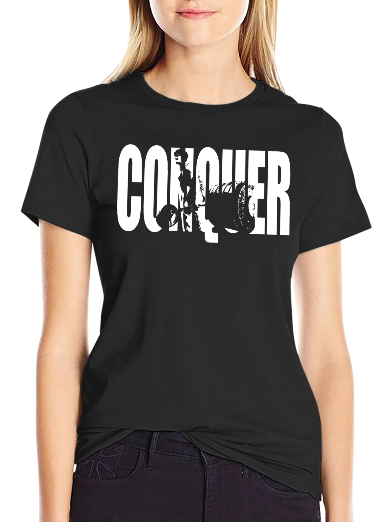 Conquer Graphic Print Black T-Shirt