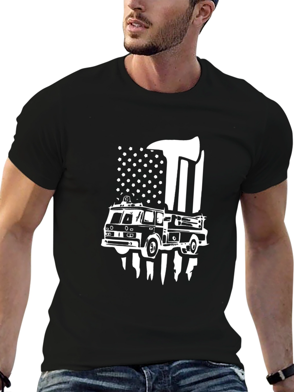 Firefighter T-Shirt: Axe & Firetruck Design
