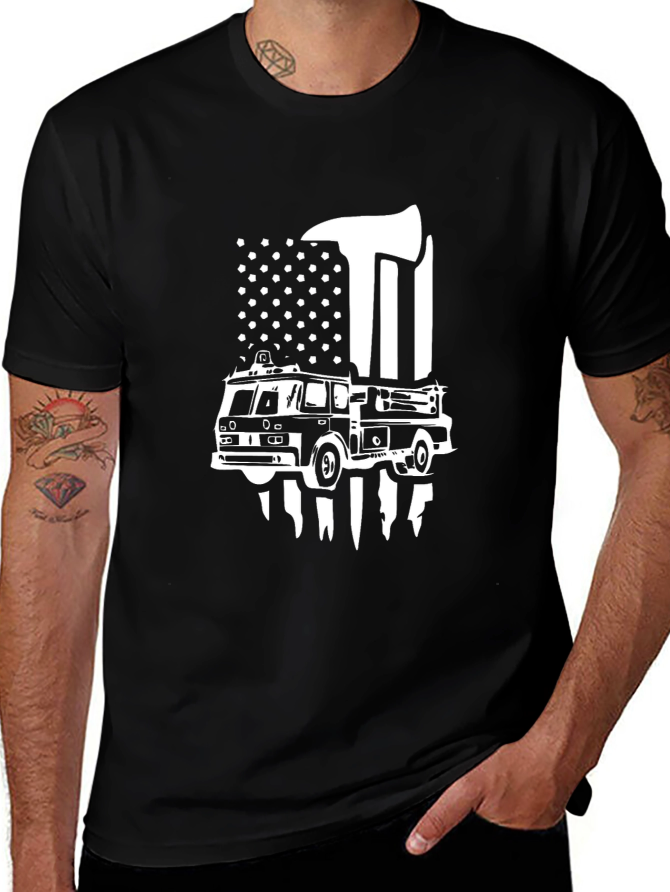 Firefighter T-Shirt: Axe & Firetruck Design