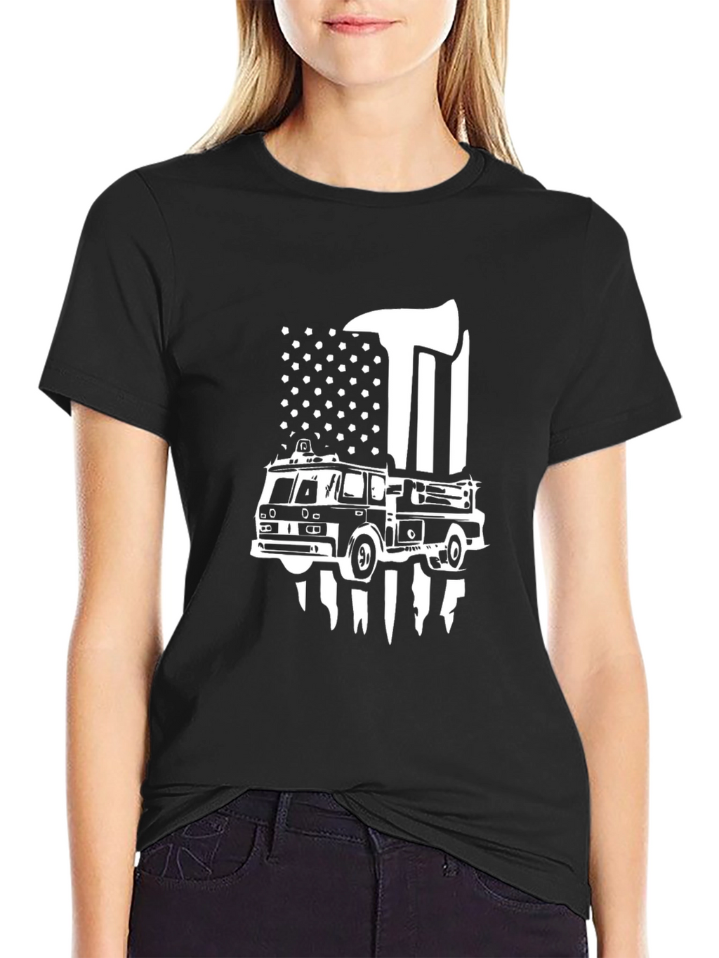 Firefighter T-Shirt: Axe & Firetruck Design