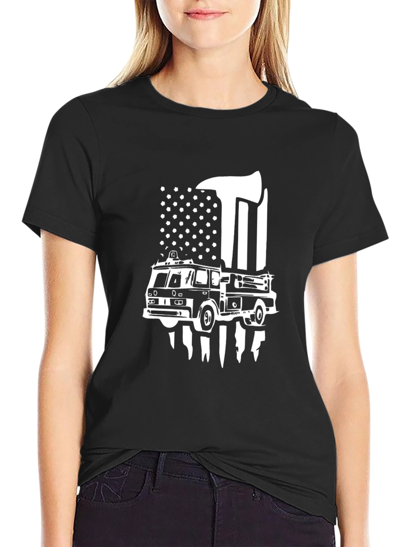 Firefighter T-Shirt: Axe & Firetruck Design
