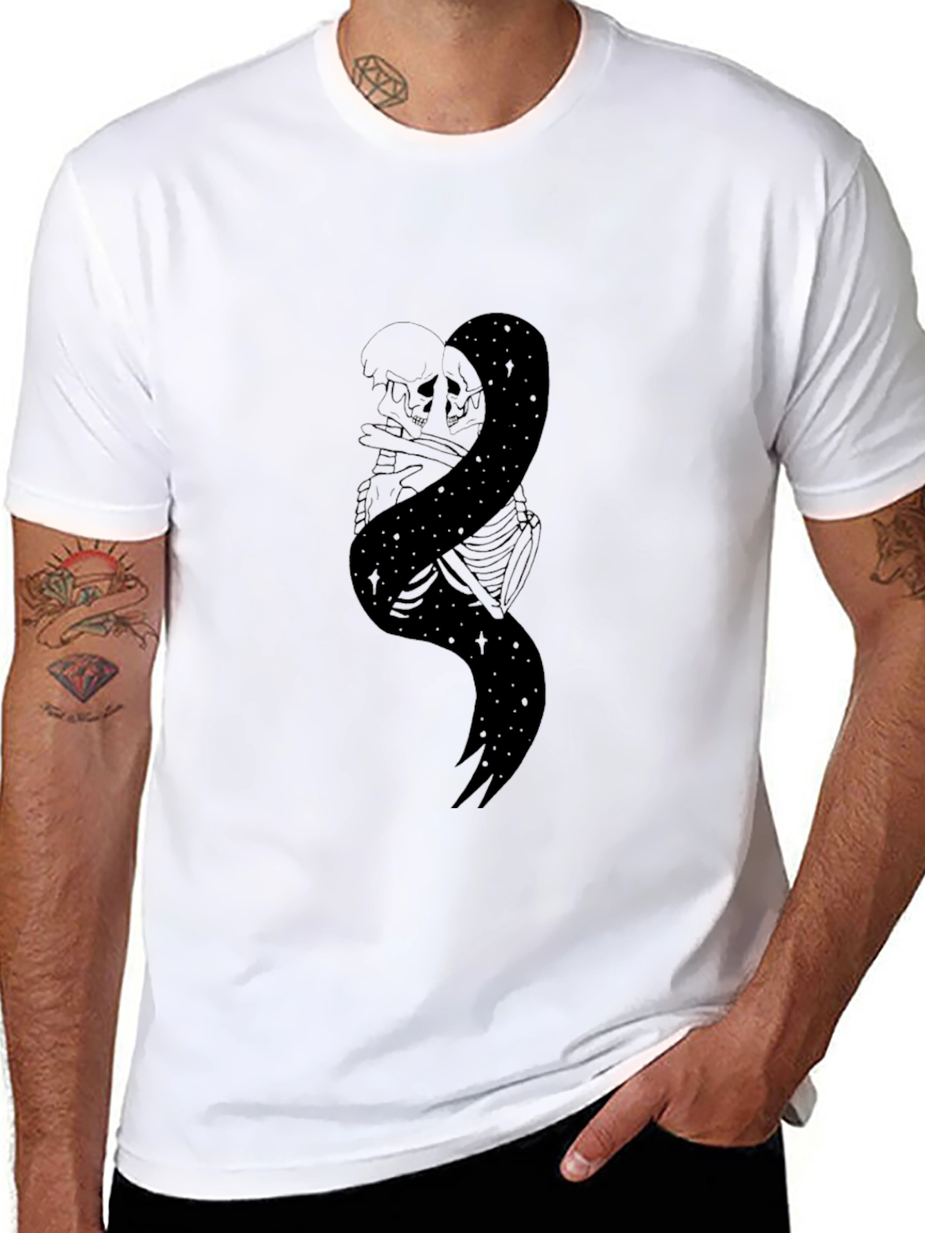 Mens Black Skeleton & Galaxy Graphic Tee