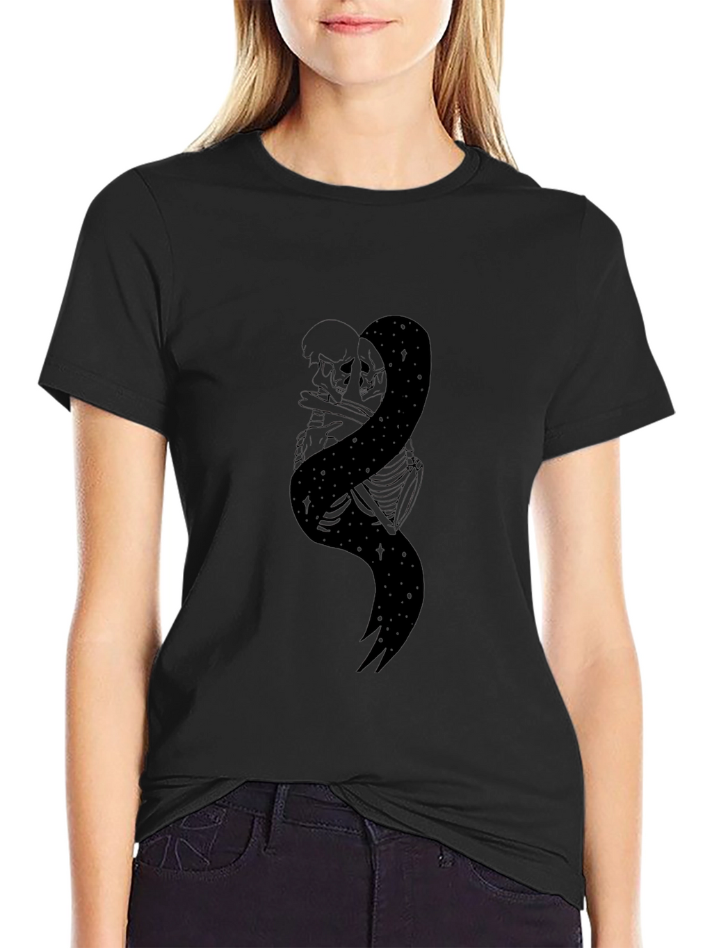 Mens Black Skeleton & Galaxy Graphic Tee