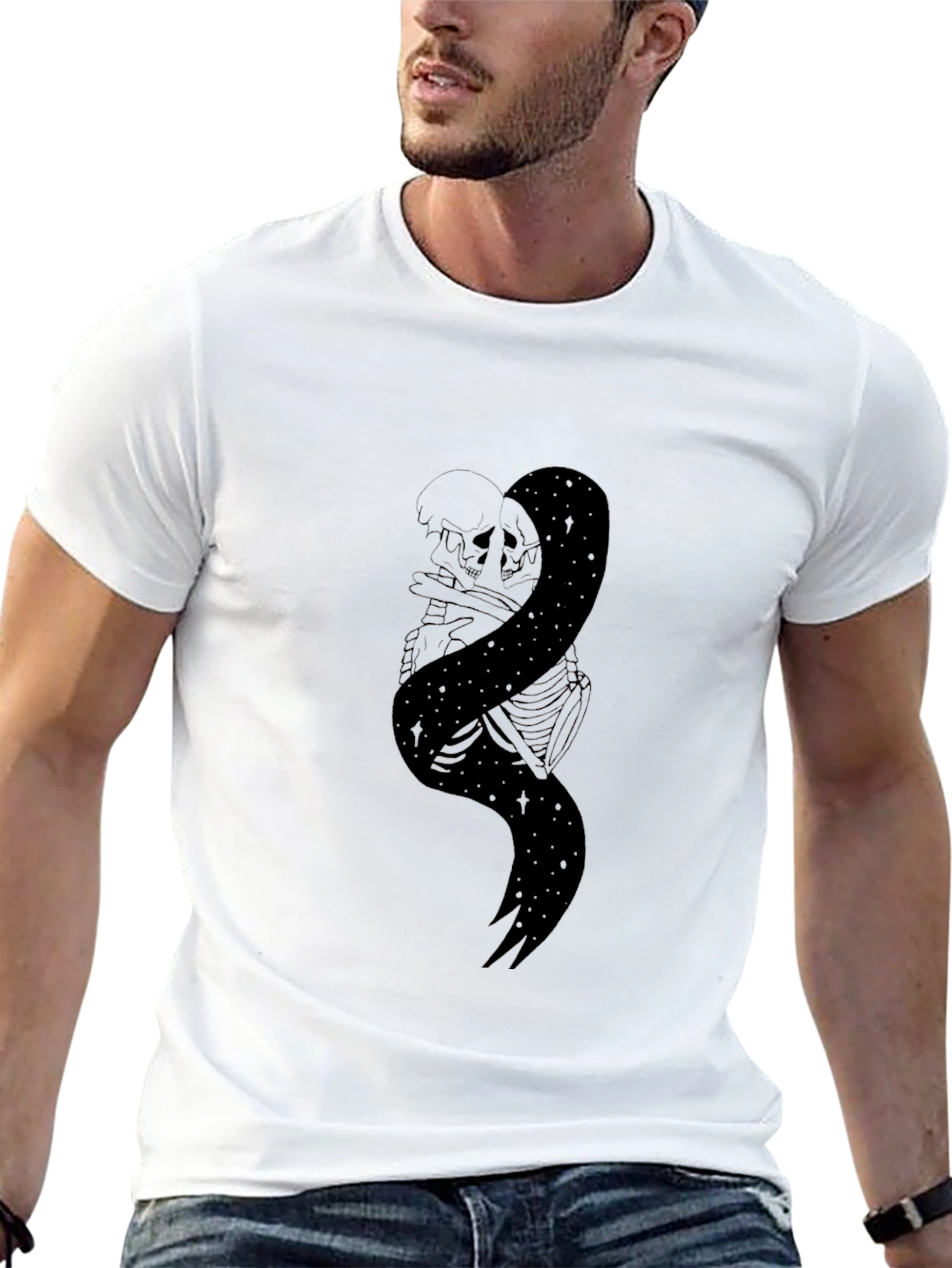 Mens Black Skeleton & Galaxy Graphic Tee