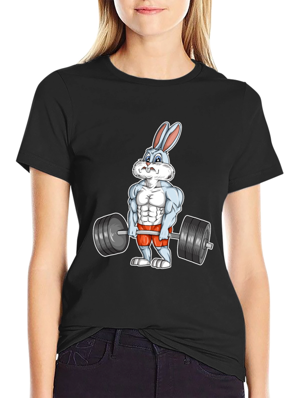 Workout Bunny Graphic T-Shirt - Black