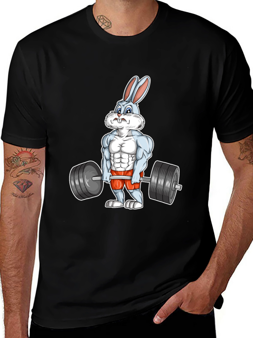 Workout Bunny Graphic T-Shirt - Black
