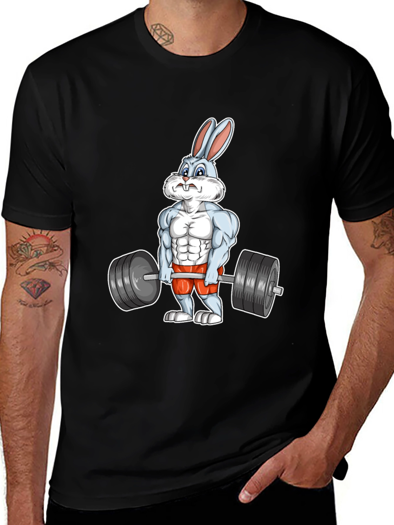Workout Bunny Graphic T-Shirt - Black