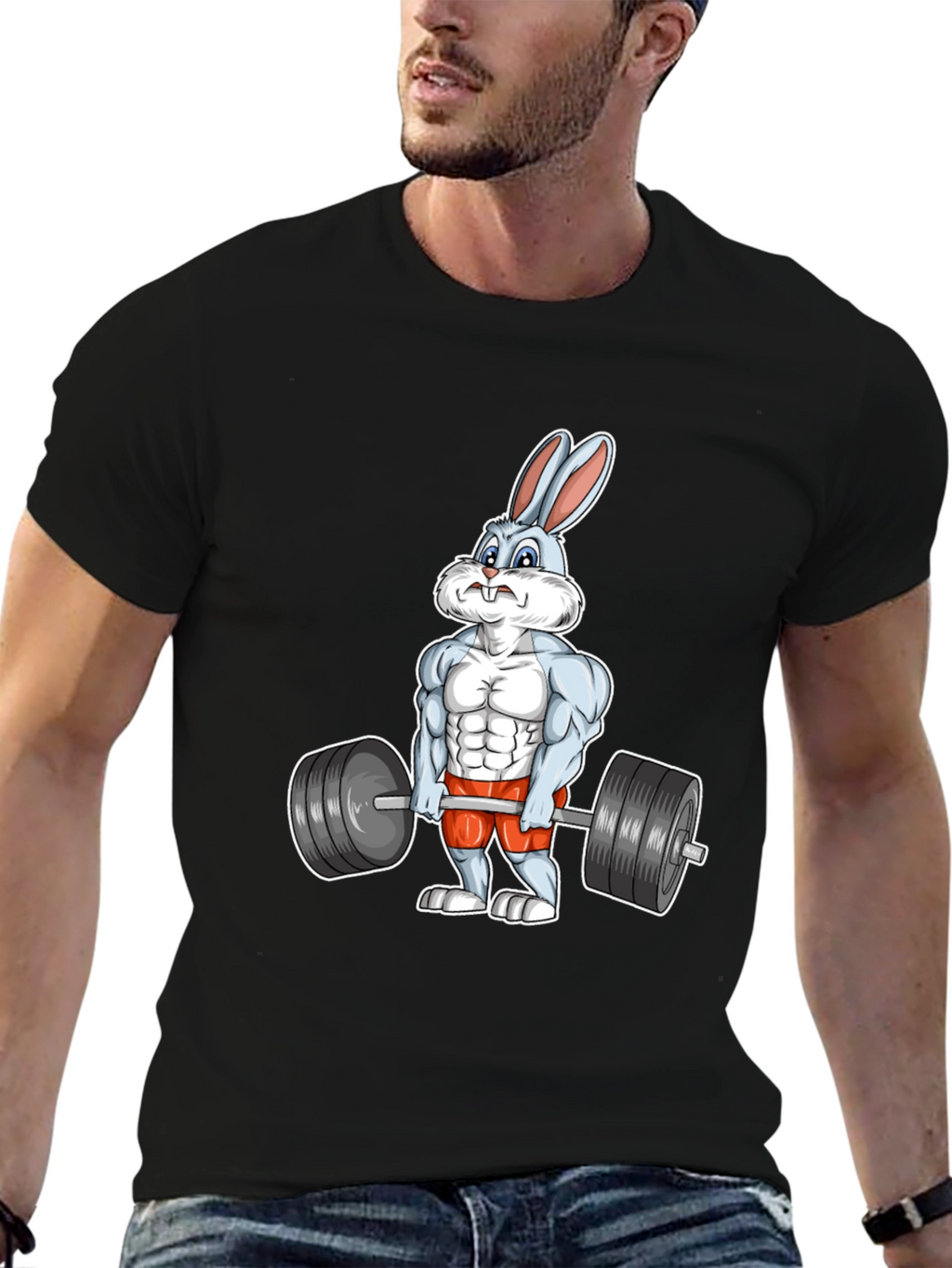 Workout Bunny Graphic T-Shirt - Black