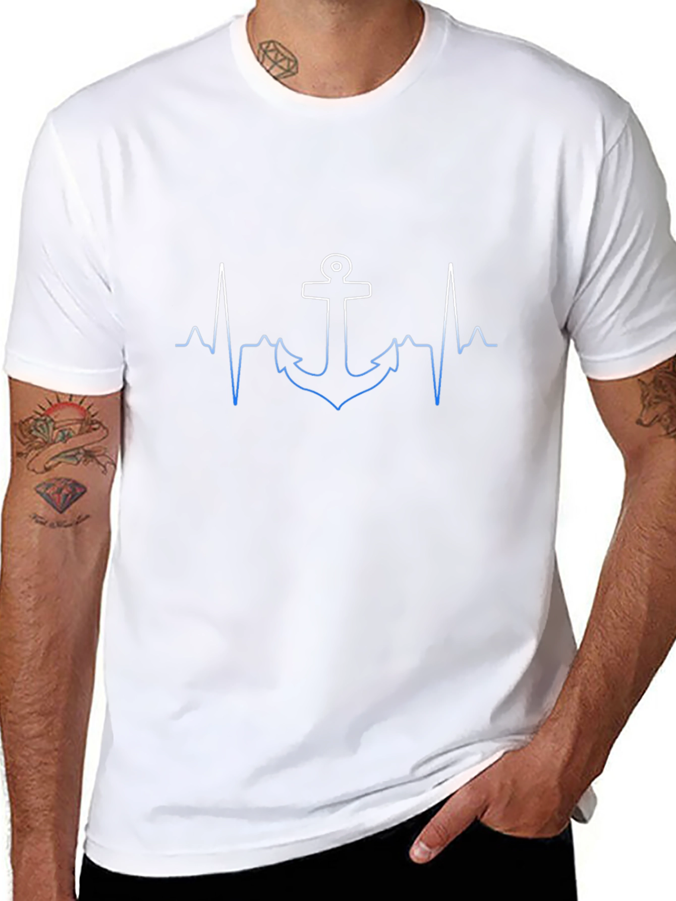 Anchor Heartbeat Mens Black T-Shirt