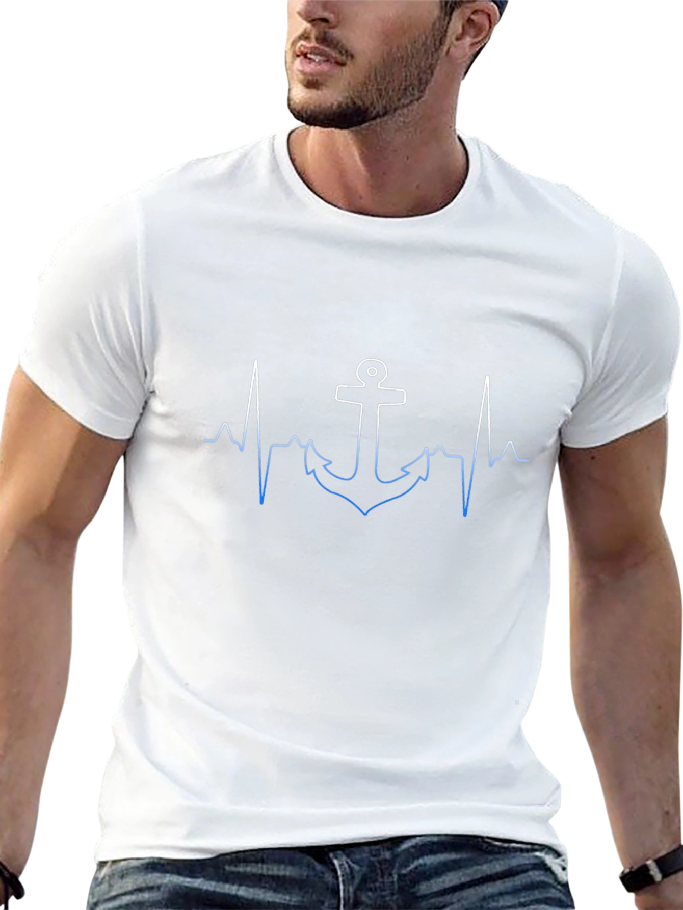 Anchor Heartbeat Mens Black T-Shirt