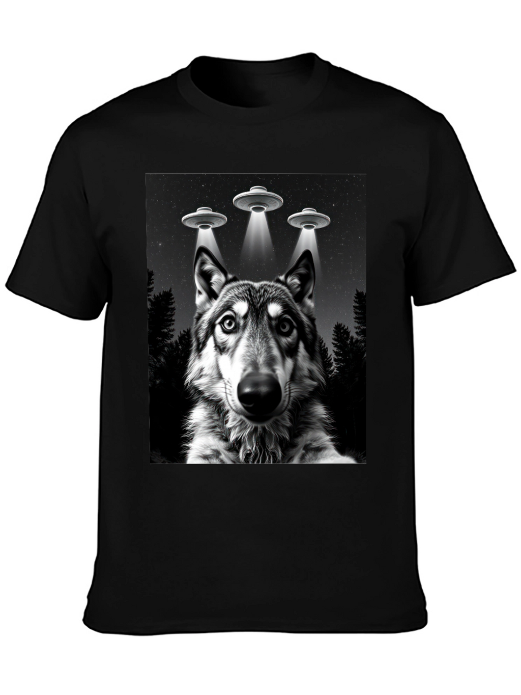 Wolf UFO T-Shirt - Black Graphic Tee