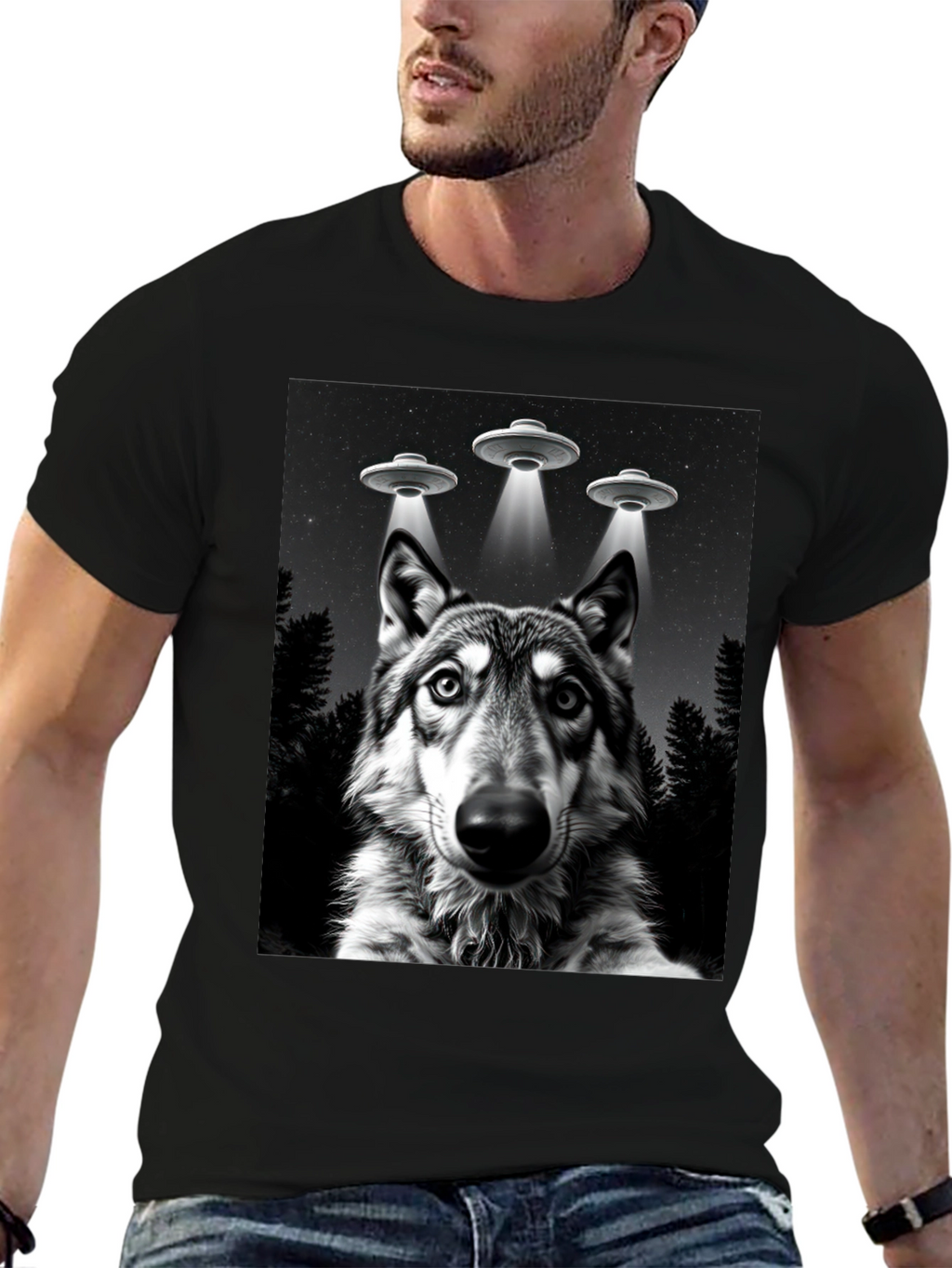 Wolf UFO T-Shirt - Black Graphic Tee