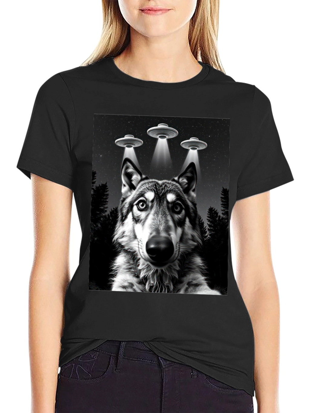 Wolf UFO T-Shirt - Black Graphic Tee