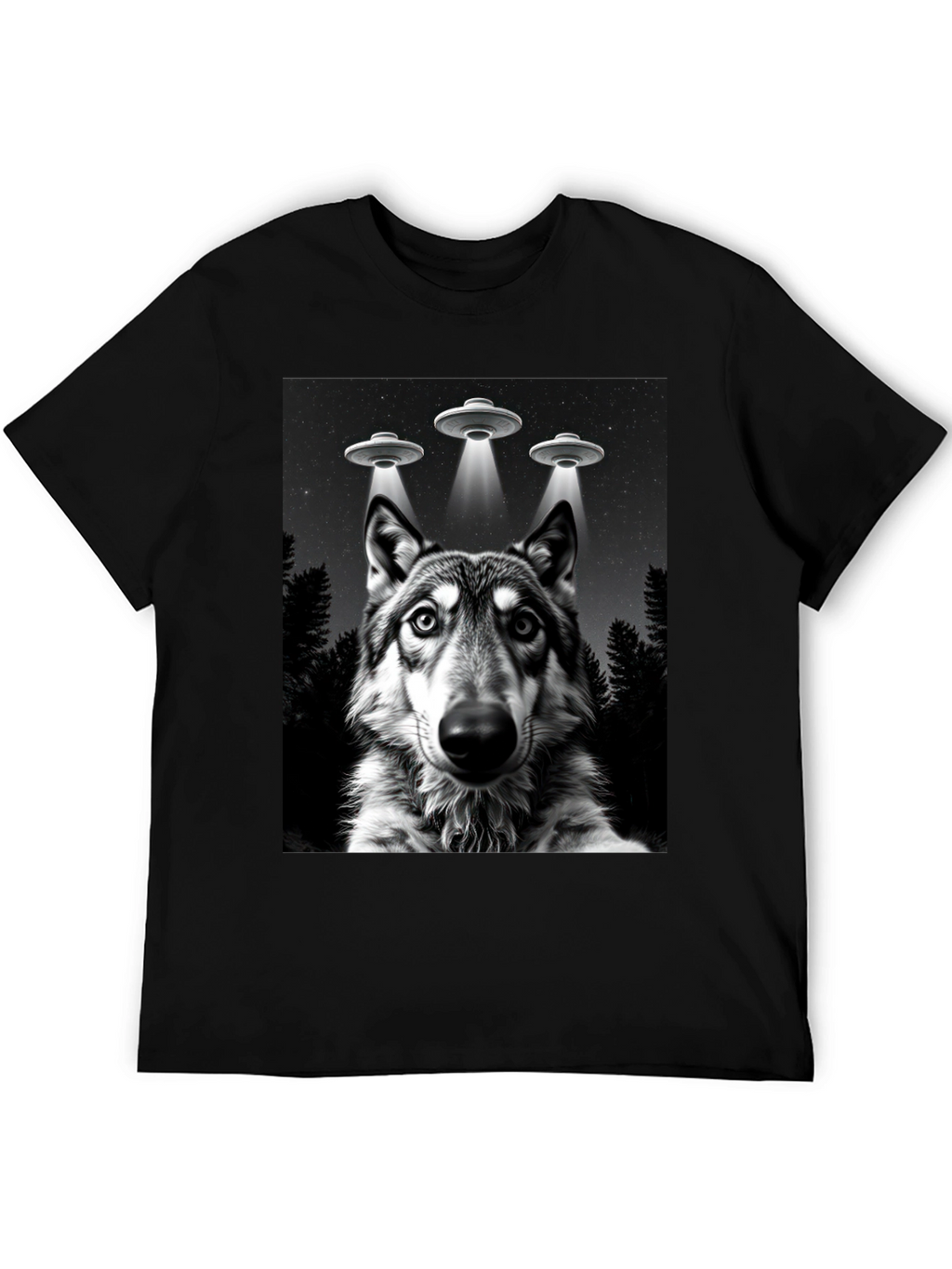 Wolf UFO T-Shirt - Black Graphic Tee