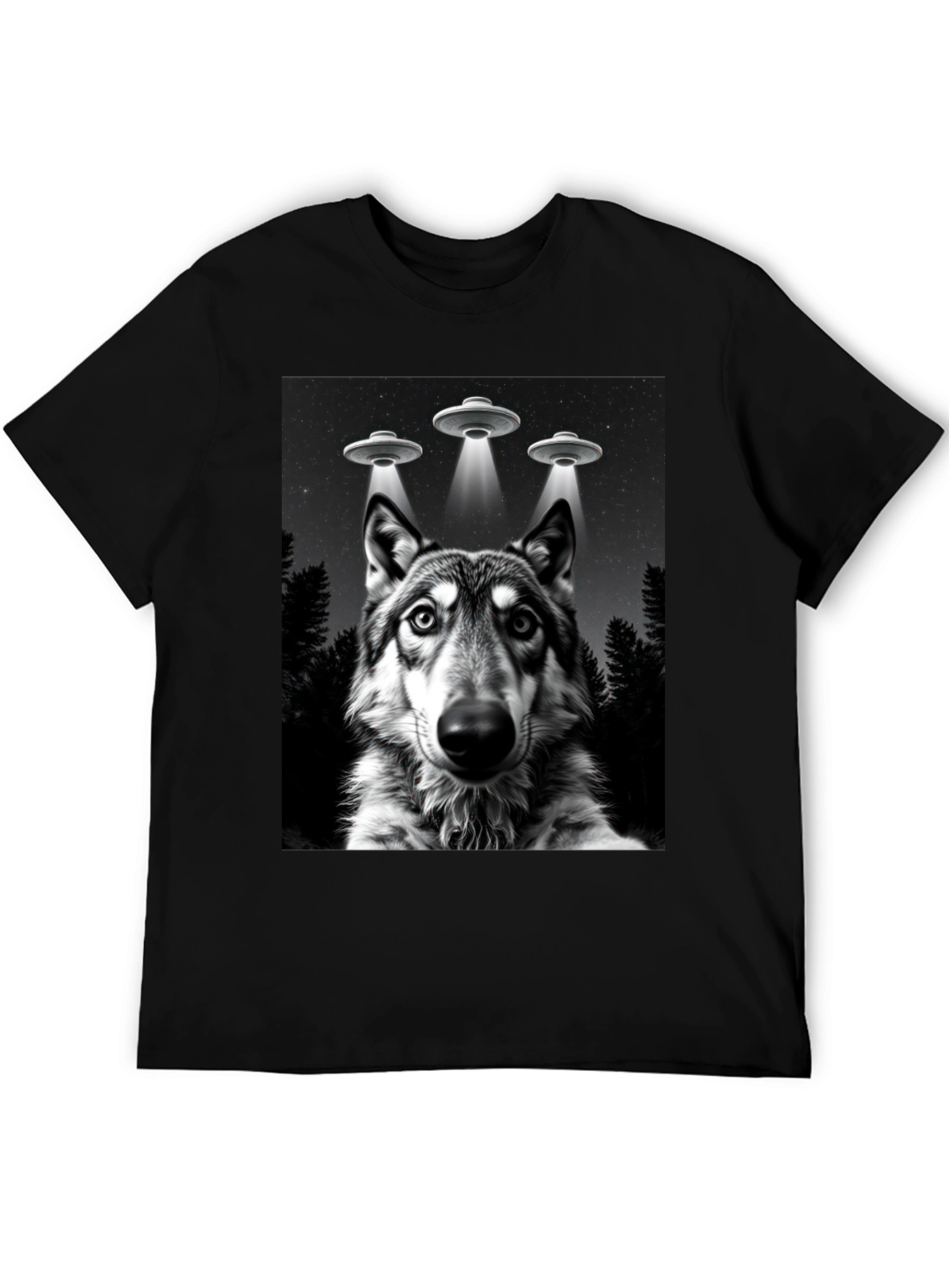 Wolf UFO T-Shirt - Black Graphic Tee