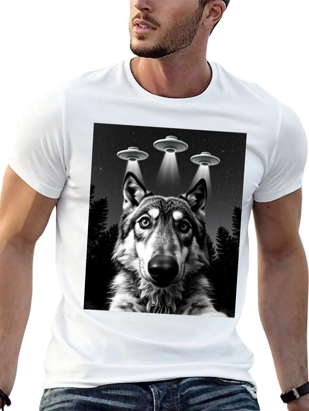 Wolf UFO T-Shirt - Black Graphic Tee