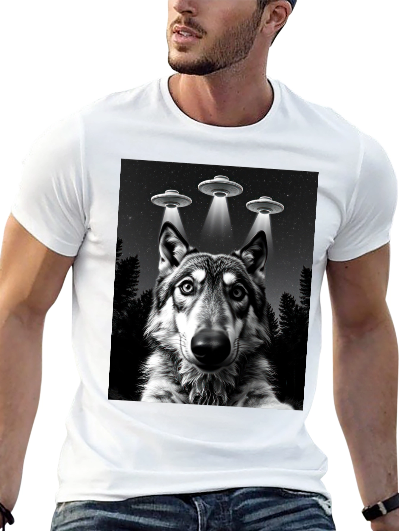 Wolf UFO T-Shirt - Black Graphic Tee