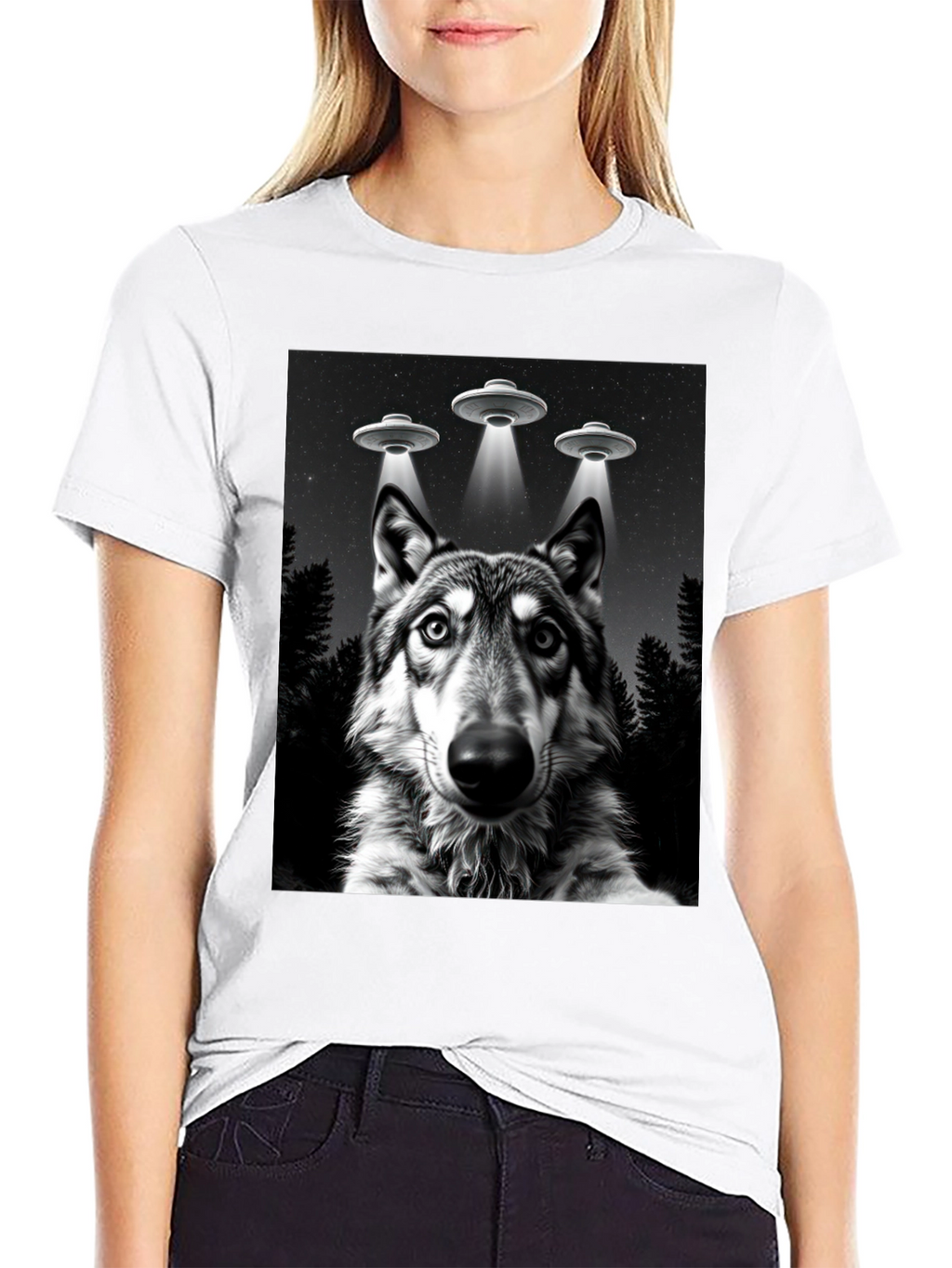 Wolf UFO T-Shirt - Black Graphic Tee