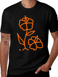Mens Black T-Shirt with Orange Flower Graphic