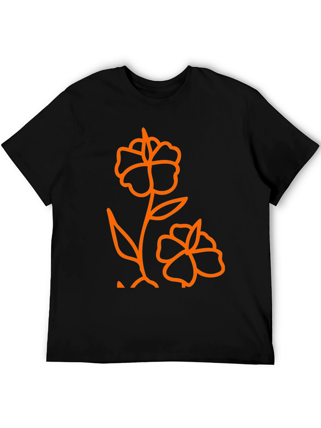 Mens Black T-Shirt with Orange Flower Graphic