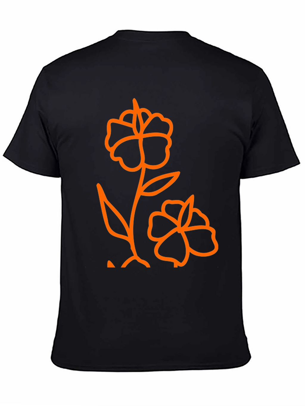 Mens Black T-Shirt with Orange Flower Graphic