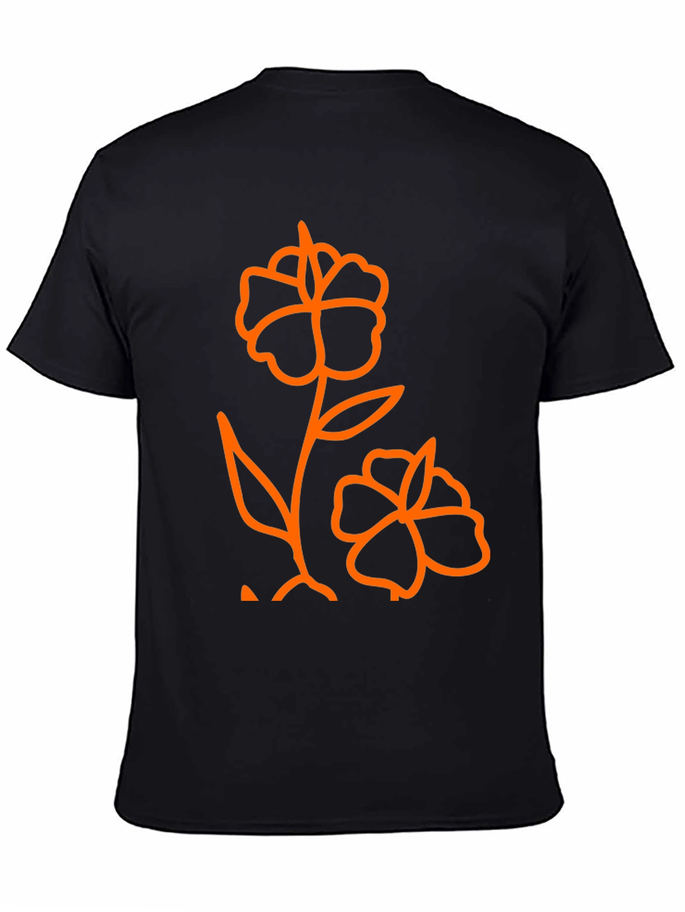 Mens Black T-Shirt with Orange Flower Graphic