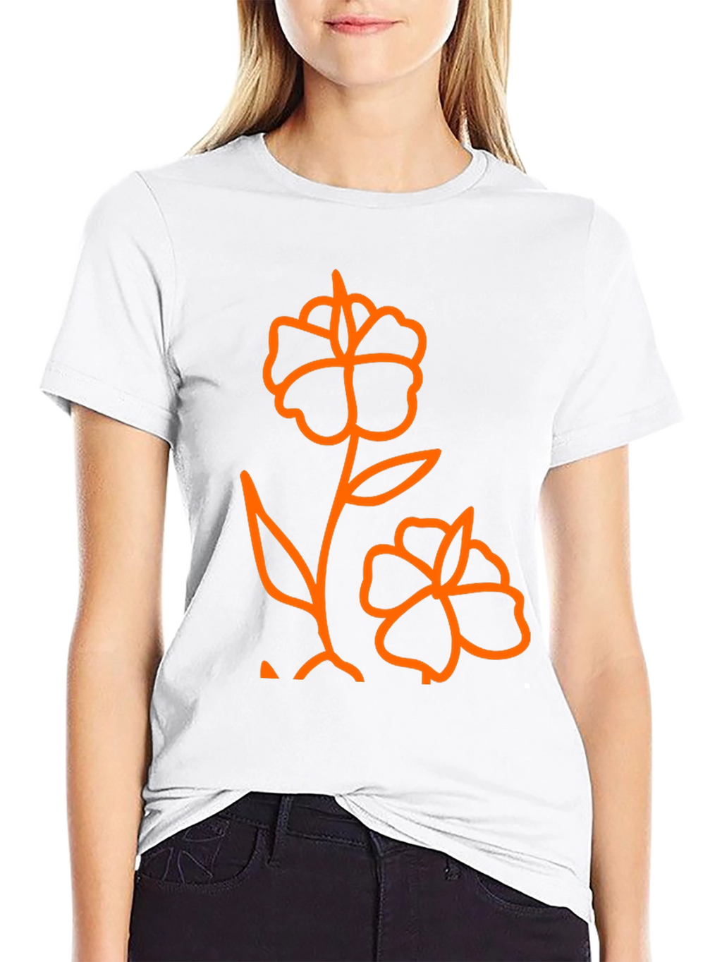 Mens Black T-Shirt with Orange Flower Graphic