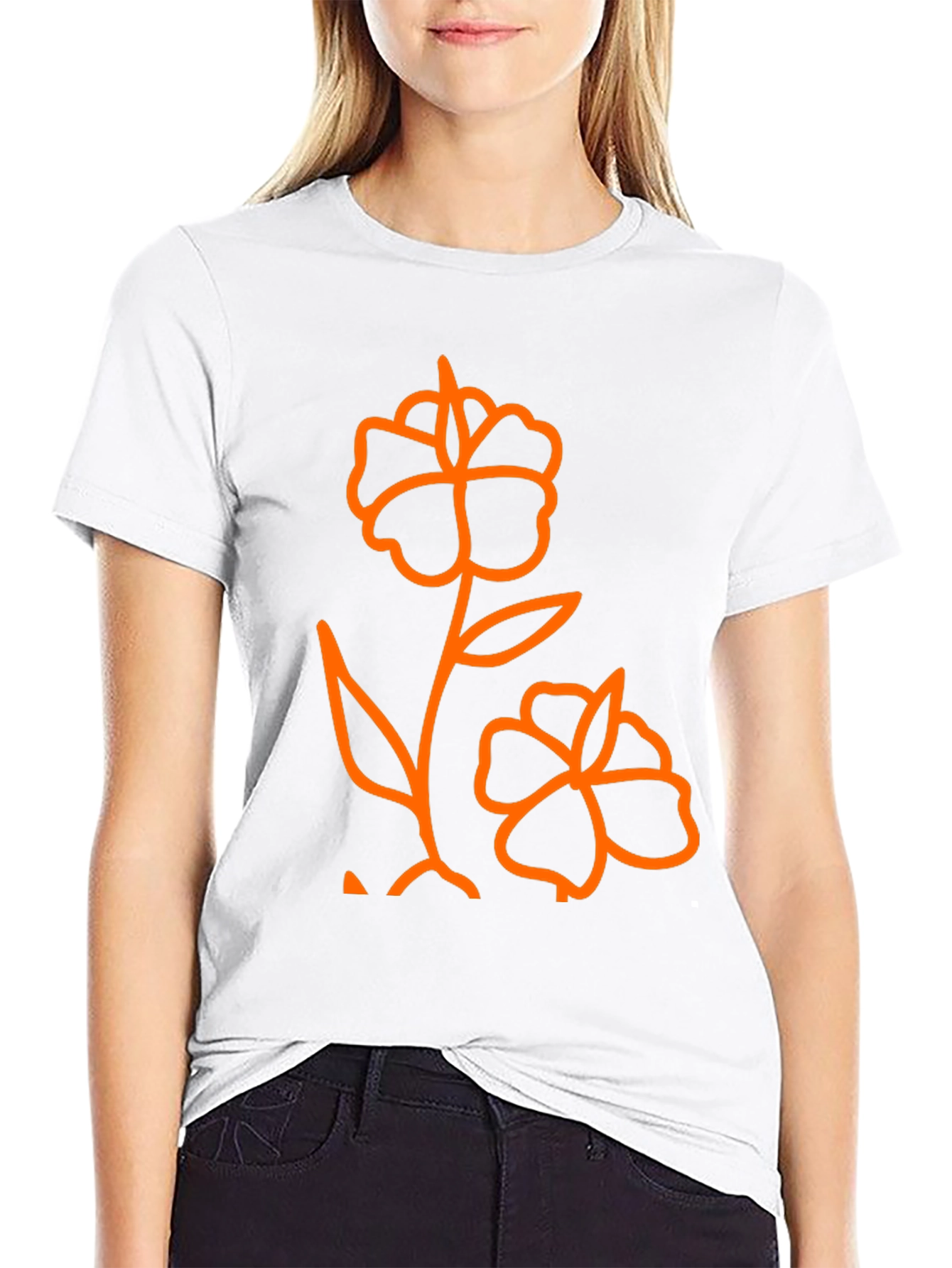 Mens Black T-Shirt with Orange Flower Graphic