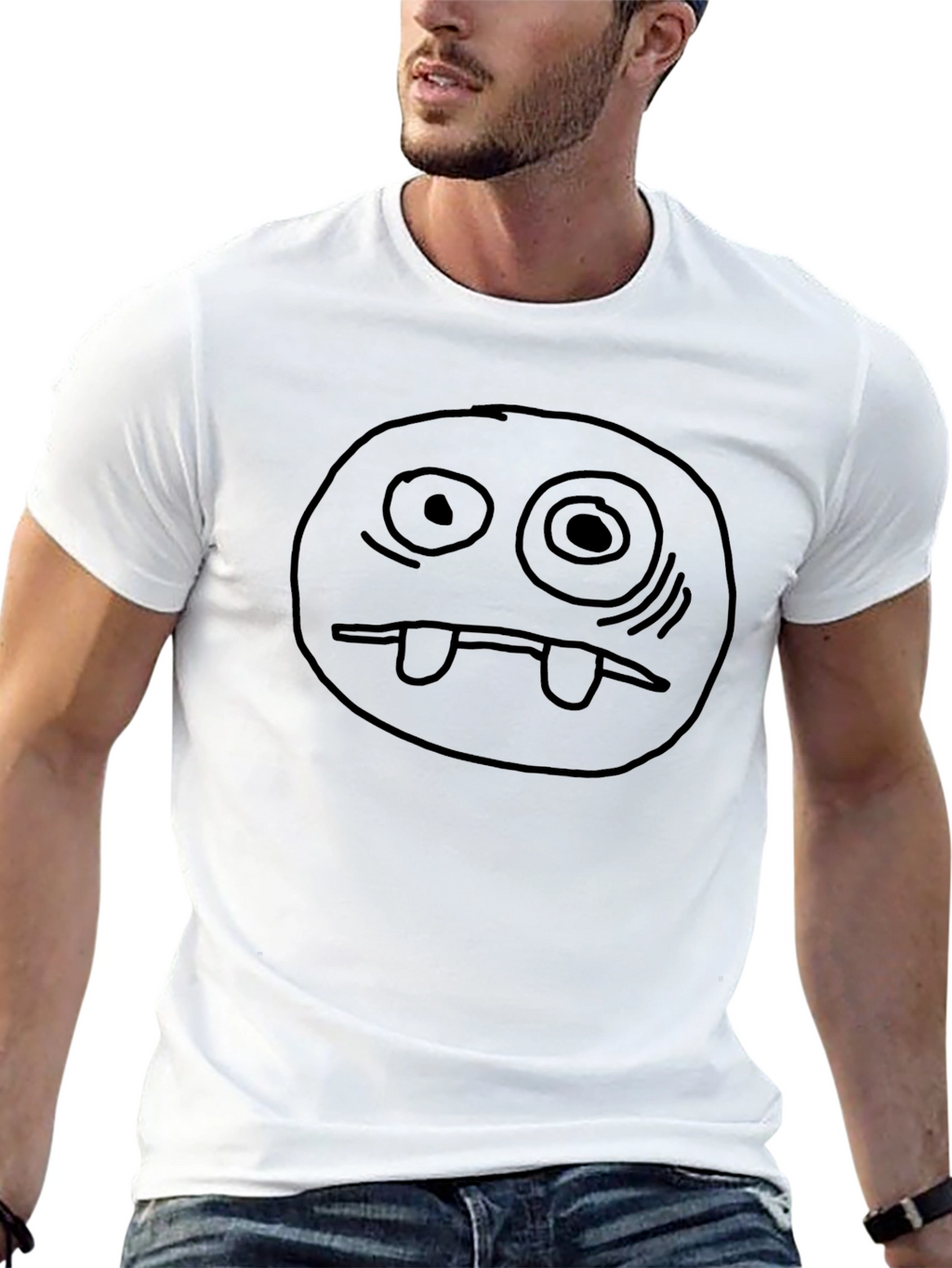 Funny Cartoon Face Black T-Shirt