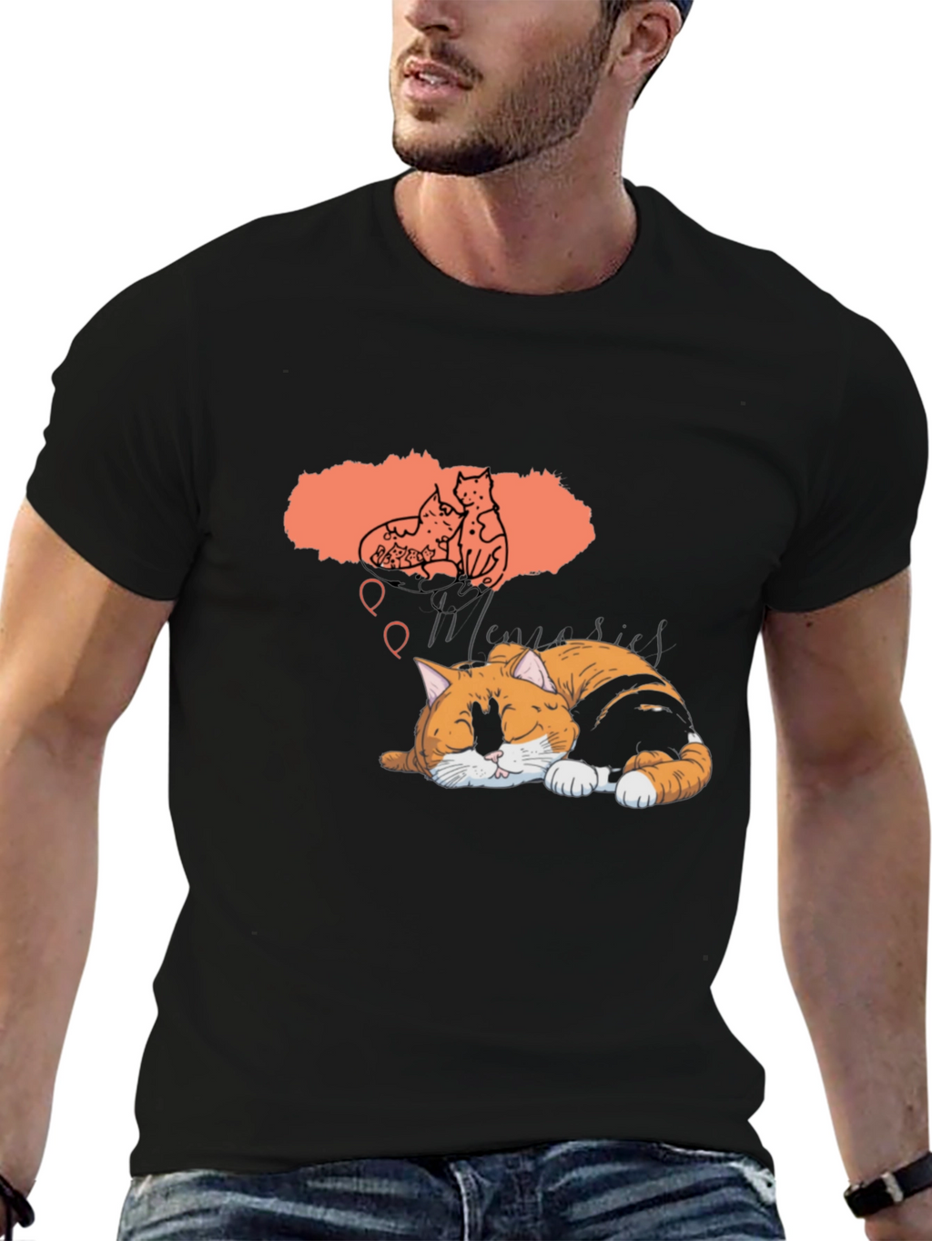 Dreaming Cat Graphic T-Shirt - Unisex Black Tee