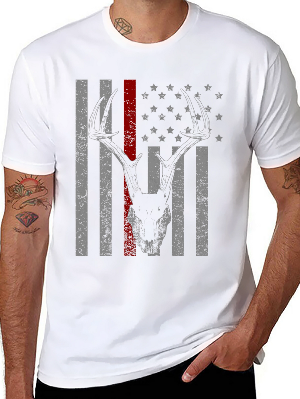 Deer Skull American Flag Graphic T-Shirt
