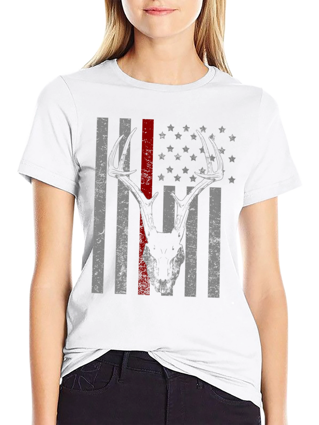 Deer Skull American Flag Graphic T-Shirt